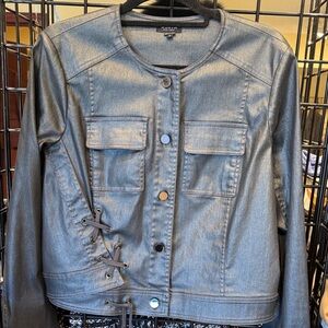 Worth collection Women's Shimmering Silver Jean Jacket